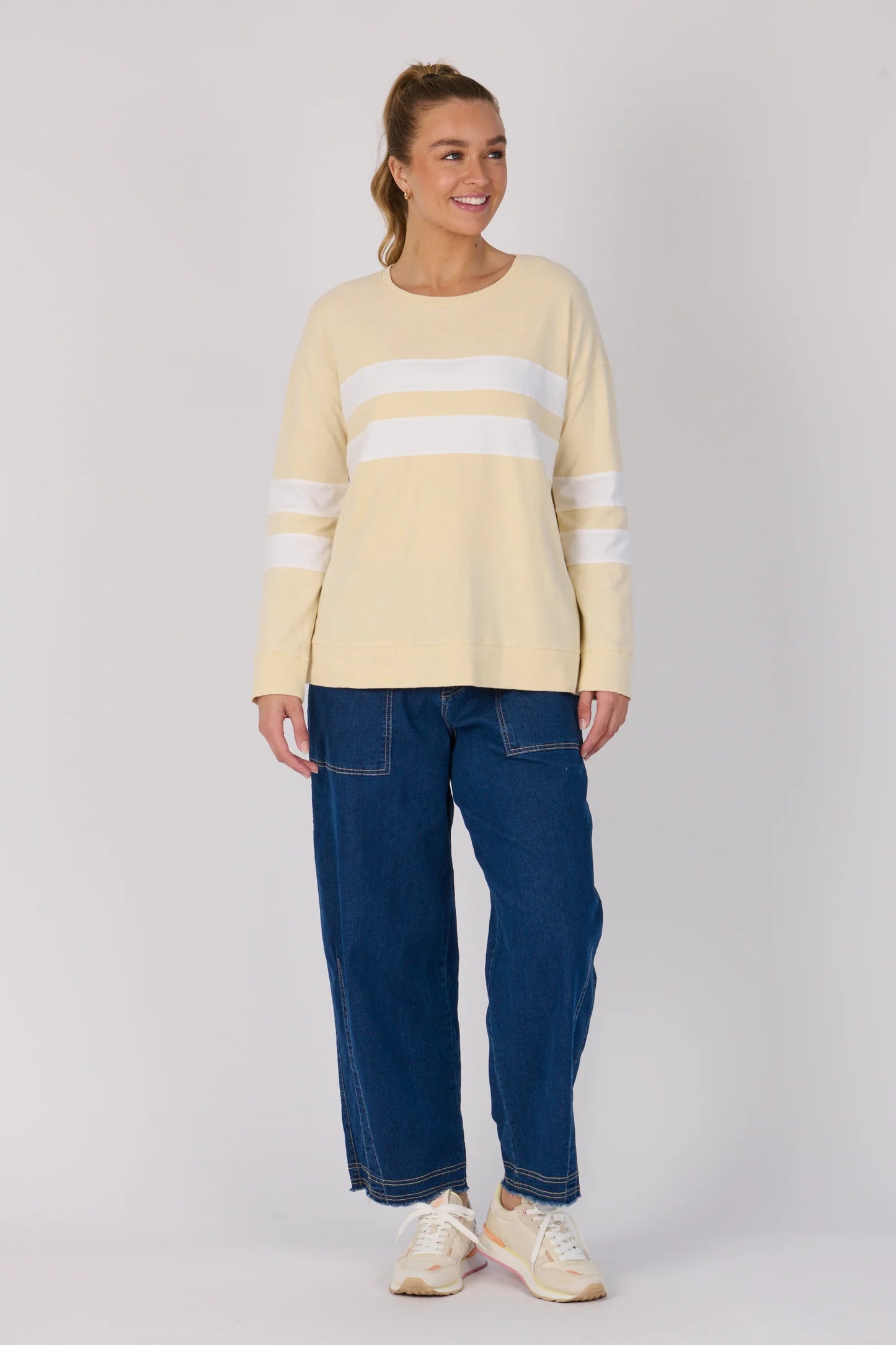 Panel Stripe Long Sleeve Tee | Stone Combo