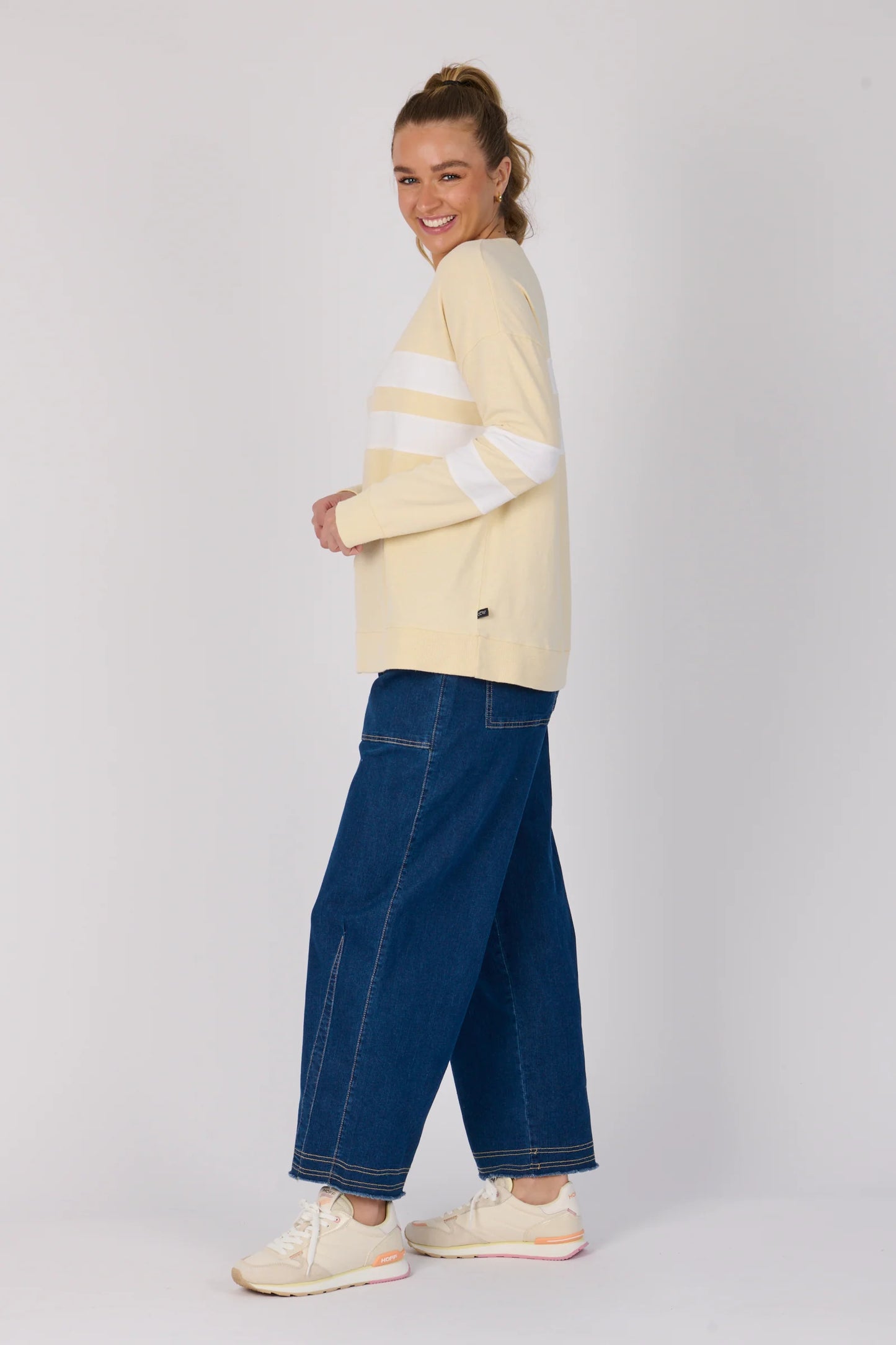 Panel Stripe Long Sleeve Tee | Stone Combo