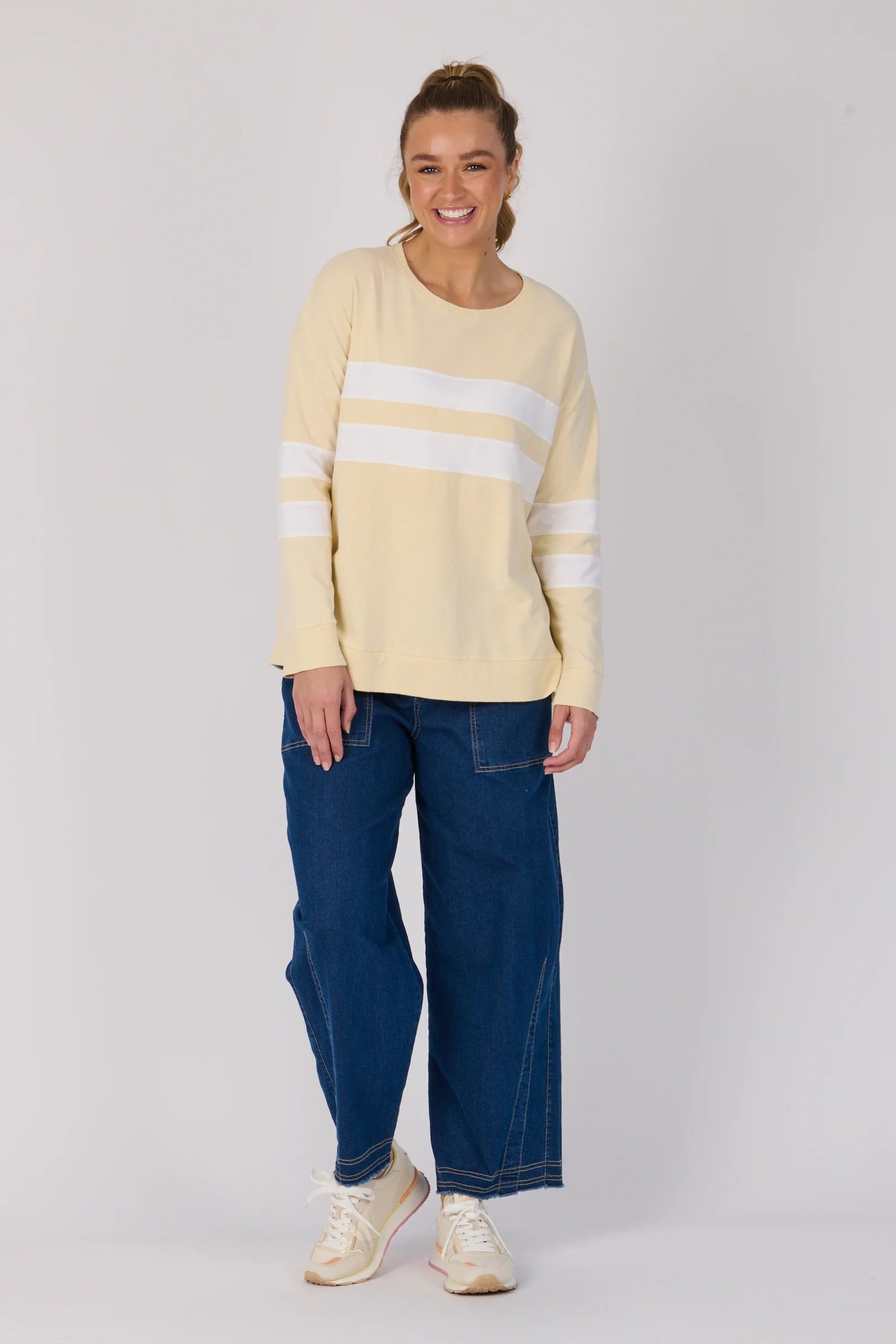 Panel Stripe Long Sleeve Tee | Stone Combo
