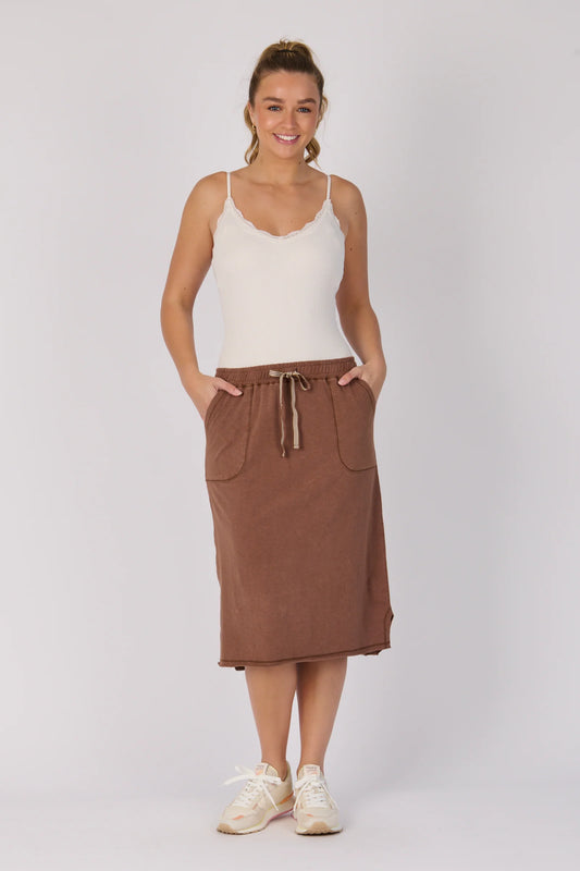 Curved Hem Midi Skirt | Cocoa Brown