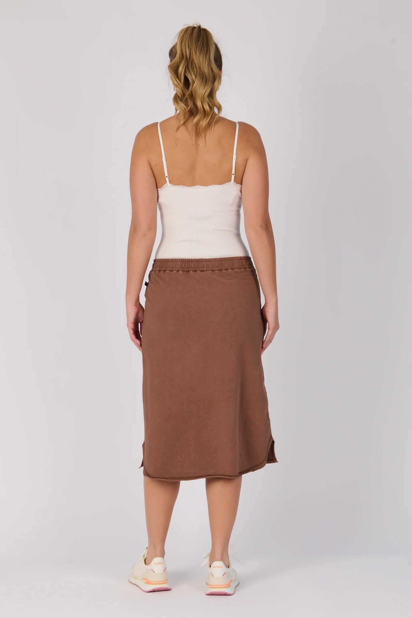 Curved Hem Midi Skirt | Cocoa Brown