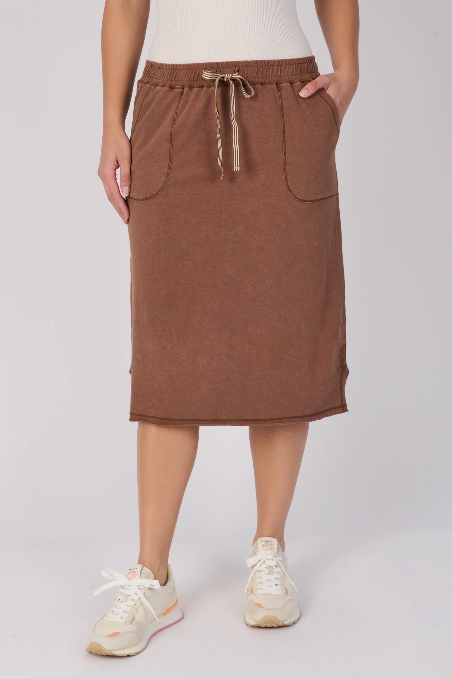 Curved Hem Midi Skirt | Cocoa Brown