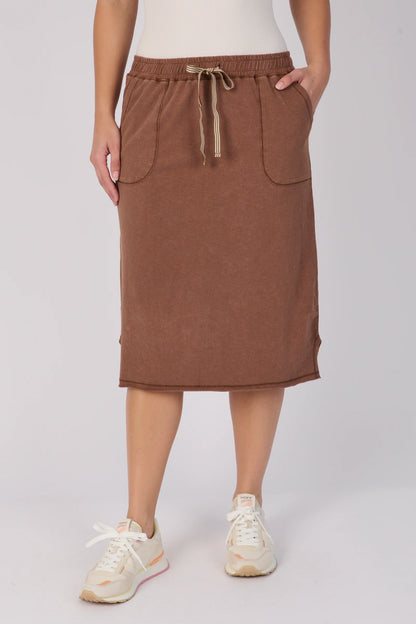 Curved Hem Midi Skirt | Cocoa Brown