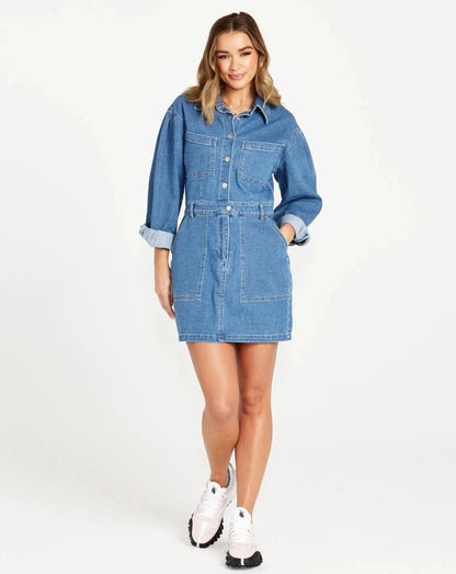 Gabrielle Denim Long Sleeve Dress | 80 Wash