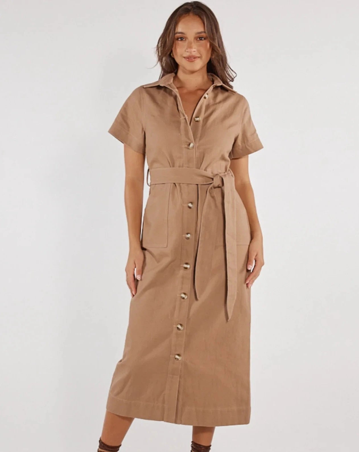 Nicole Midi Dress | Mocha Denim