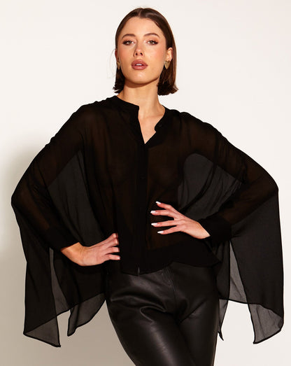 Something Beautiful Oversized Flowy Kimono Blouse | Black Size 8