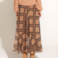 Something Beautiful Side Split Sheer Lined Midi Skirt | Tan Houndstooth Check