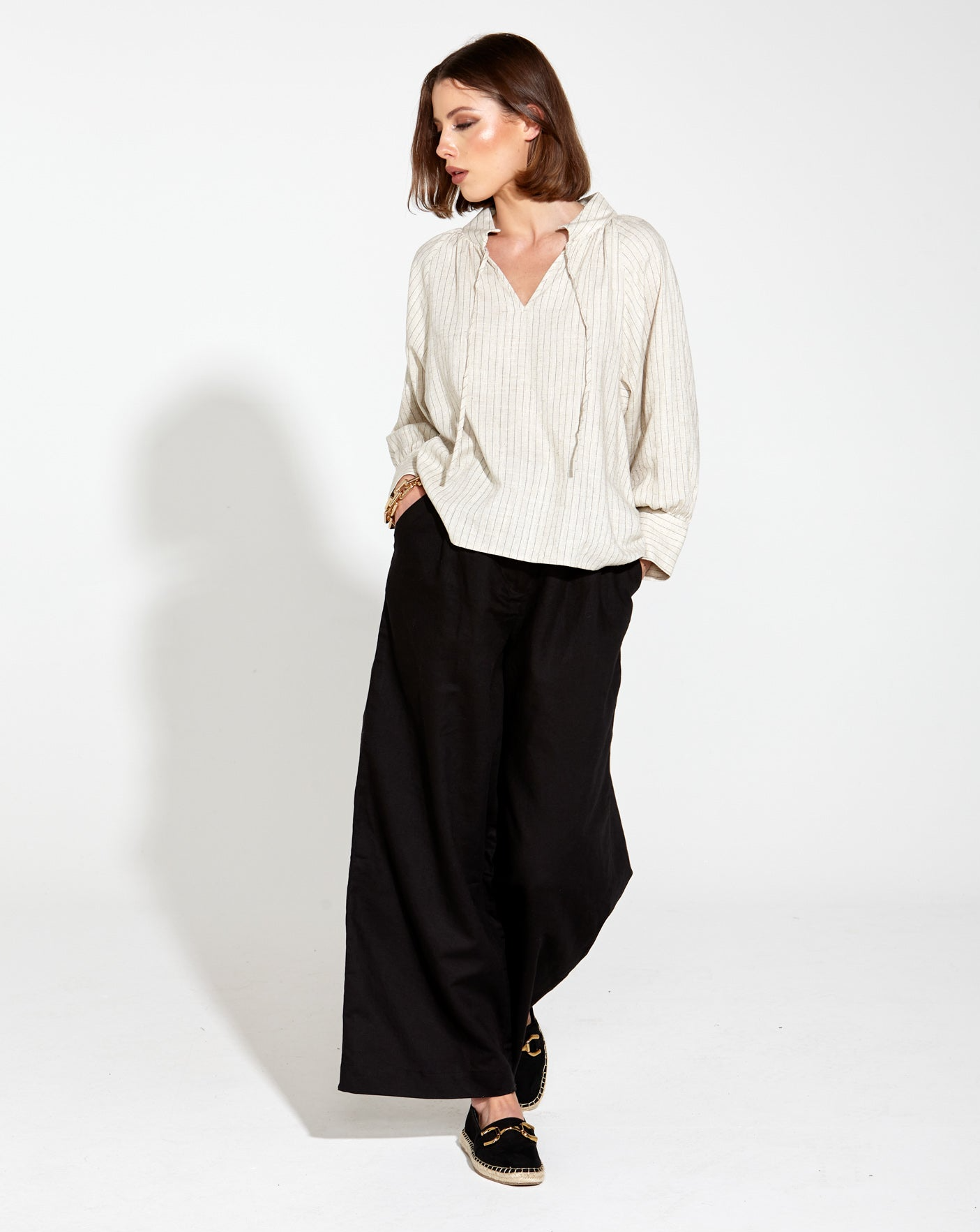 Heritage Linen Wide Leg Pant | Black