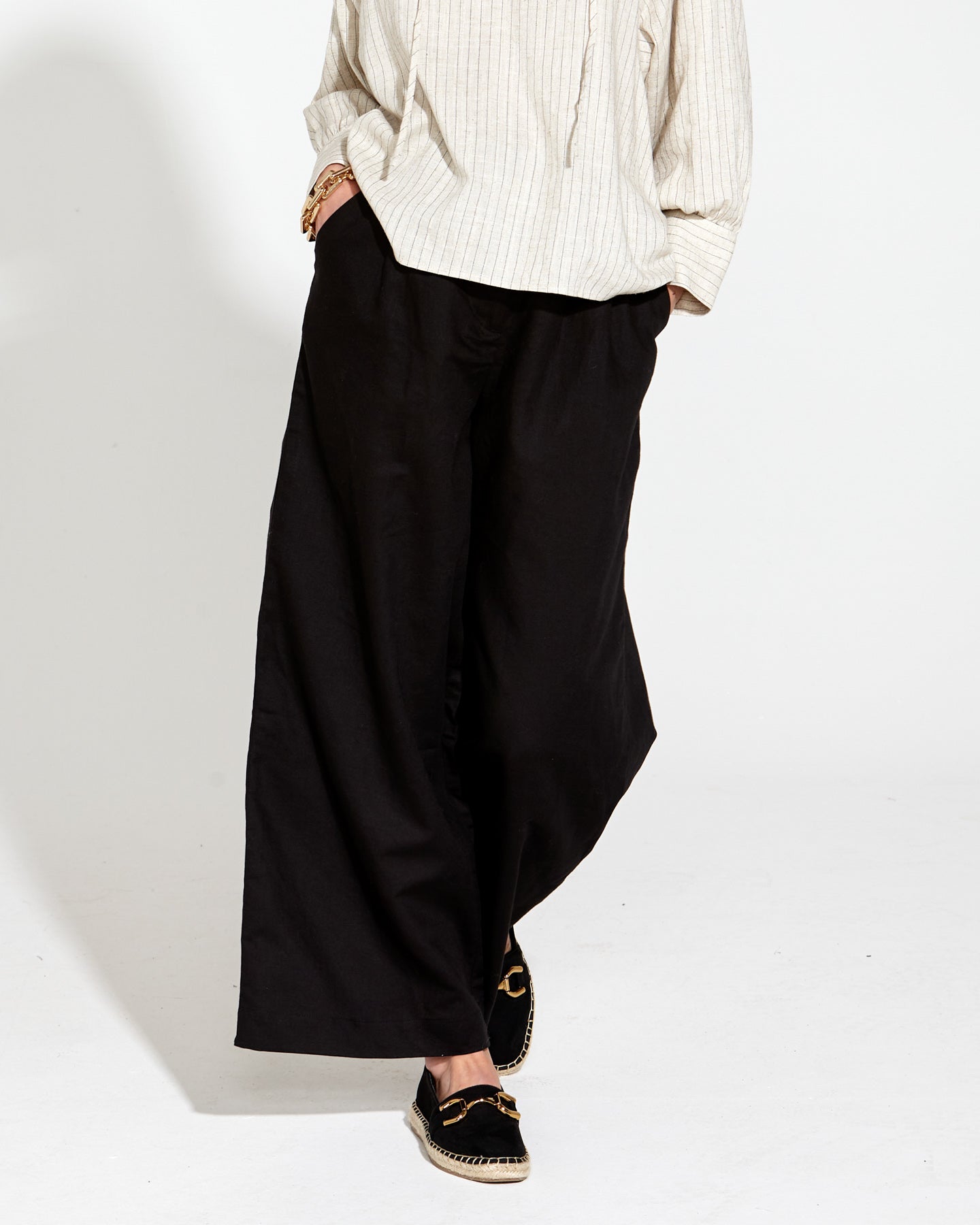 Heritage Linen Wide Leg Pant | Black