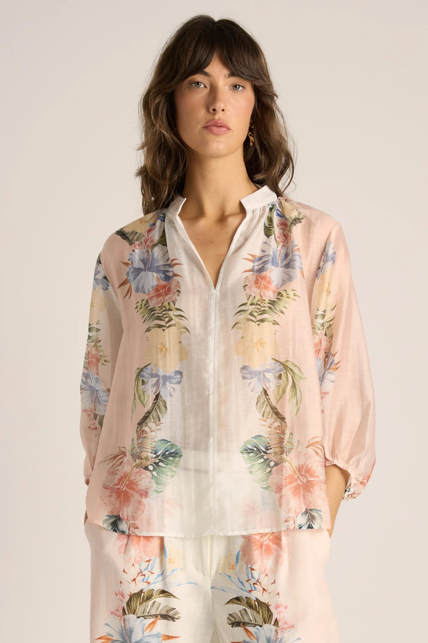 Solara Split Neck Blouse | Pink Print