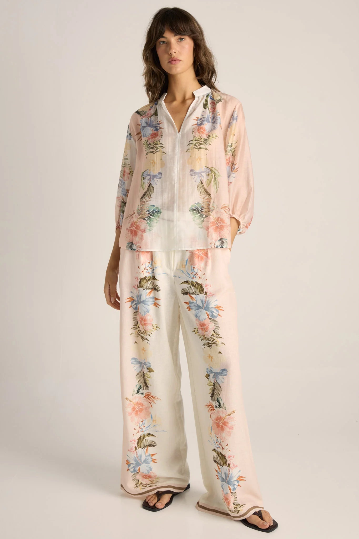 Solara Split Neck Blouse | Pink Print