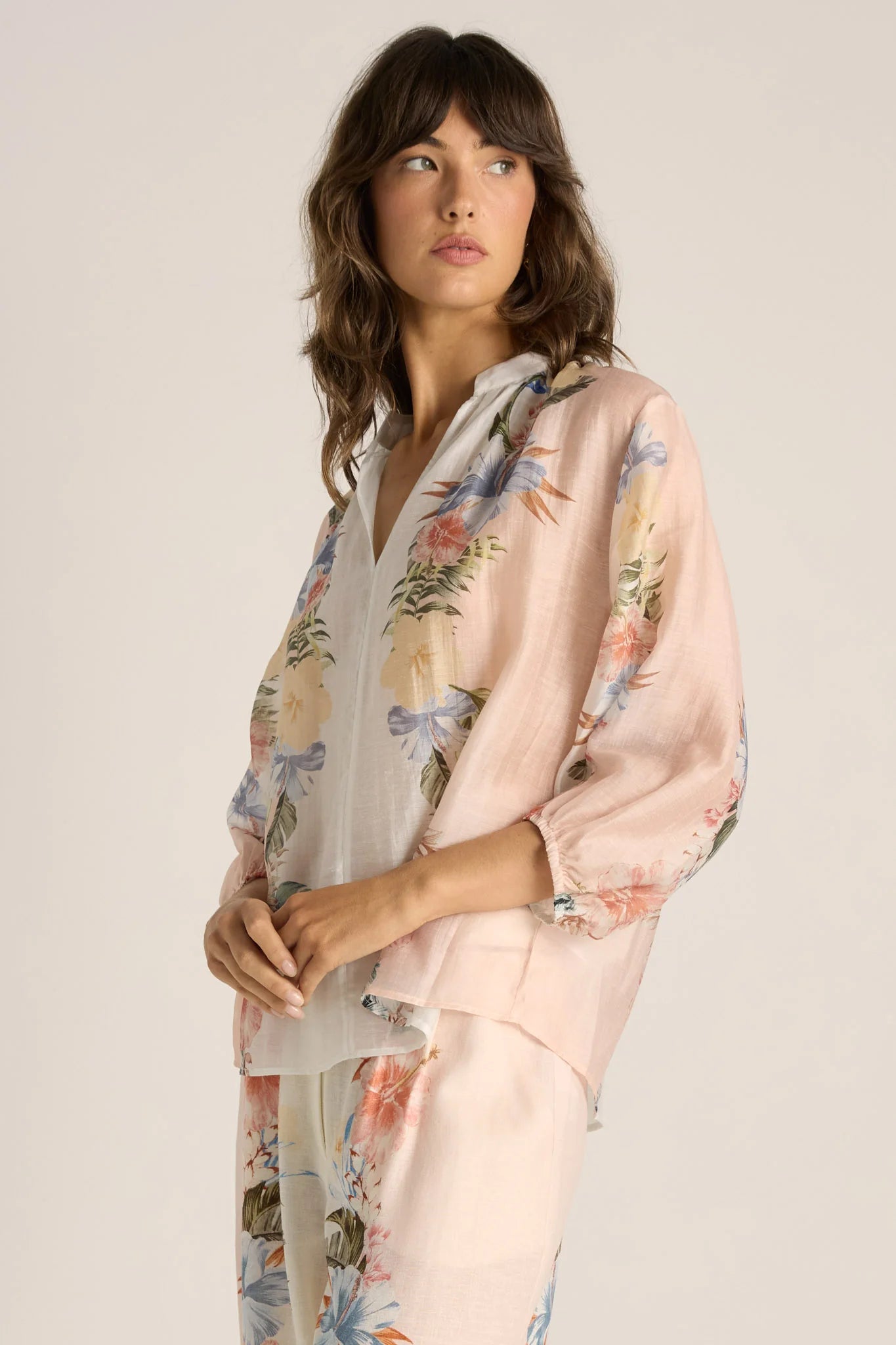 Solara Split Neck Blouse | Pink Print