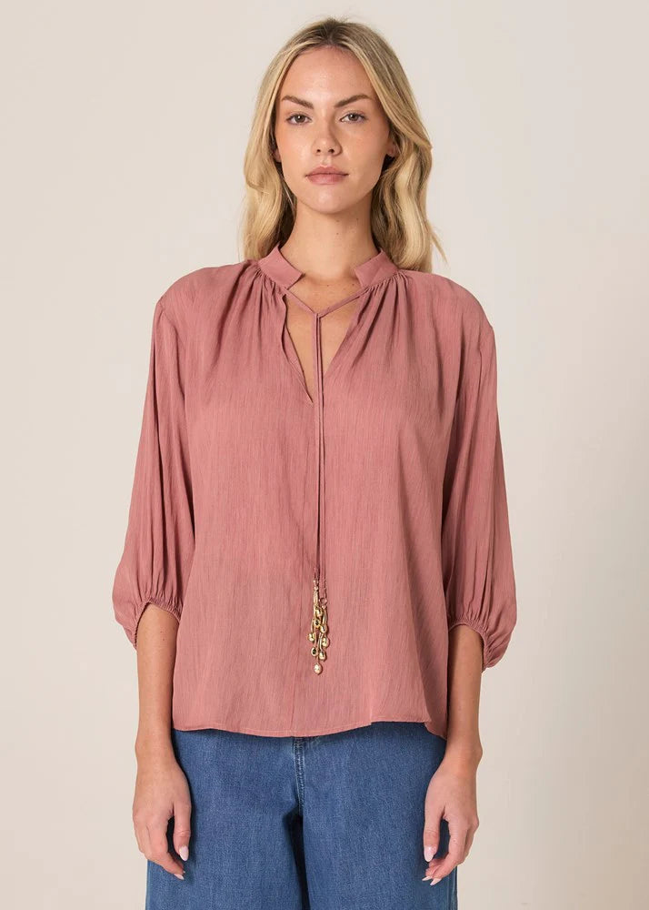Shae Split Neck Blouse | Terracotta