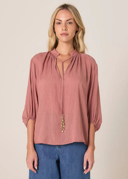 Shae Split Neck Blouse | Terracotta