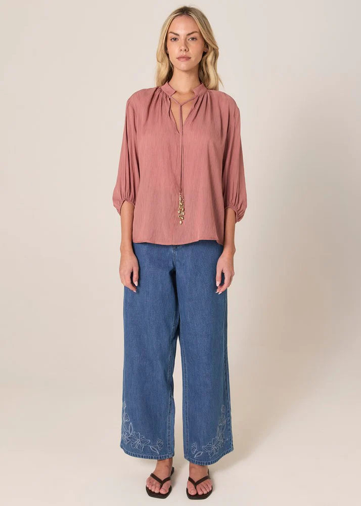 Shae Split Neck Blouse | Terracotta