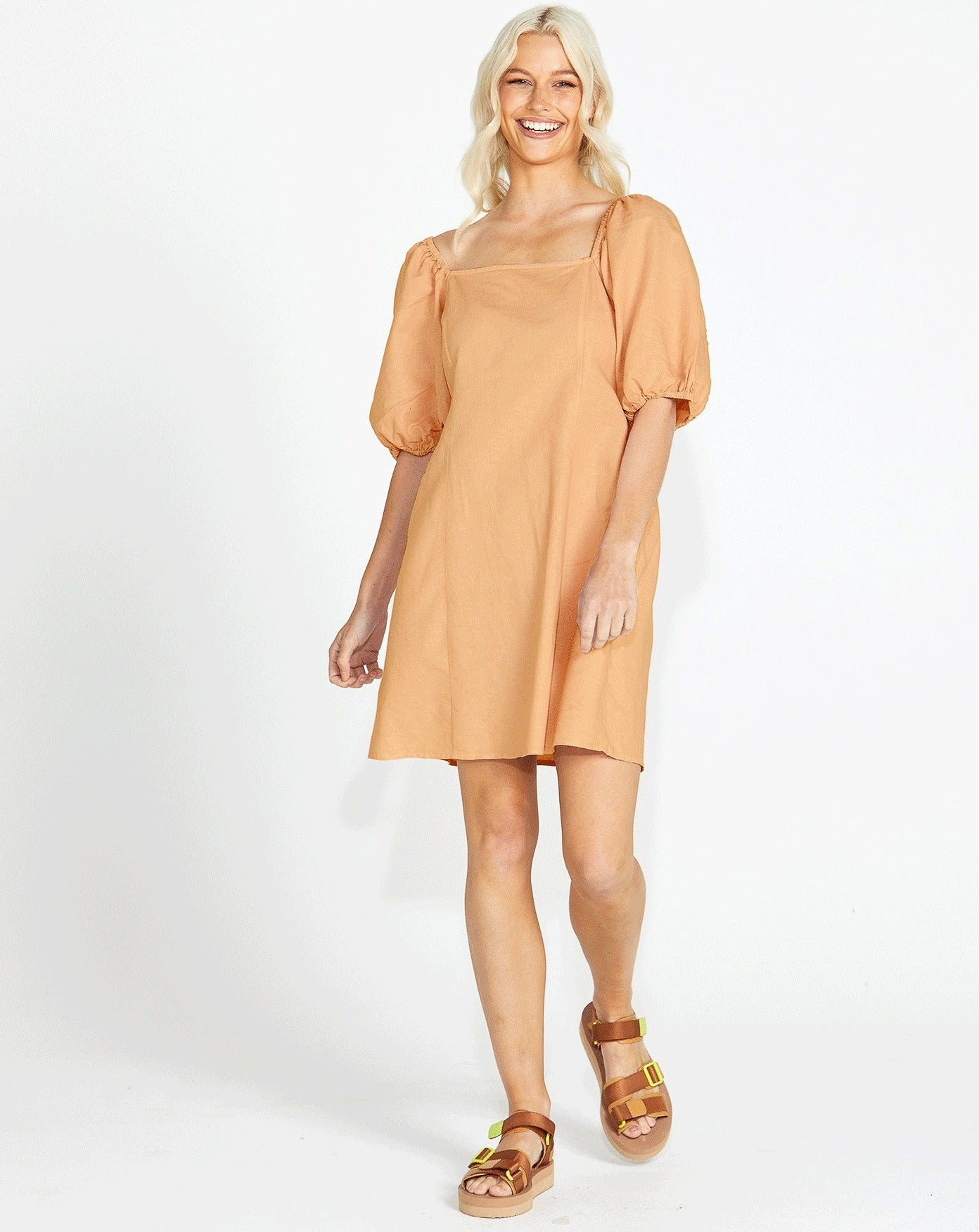 Aria Shirred Back Mini Dress | Tan