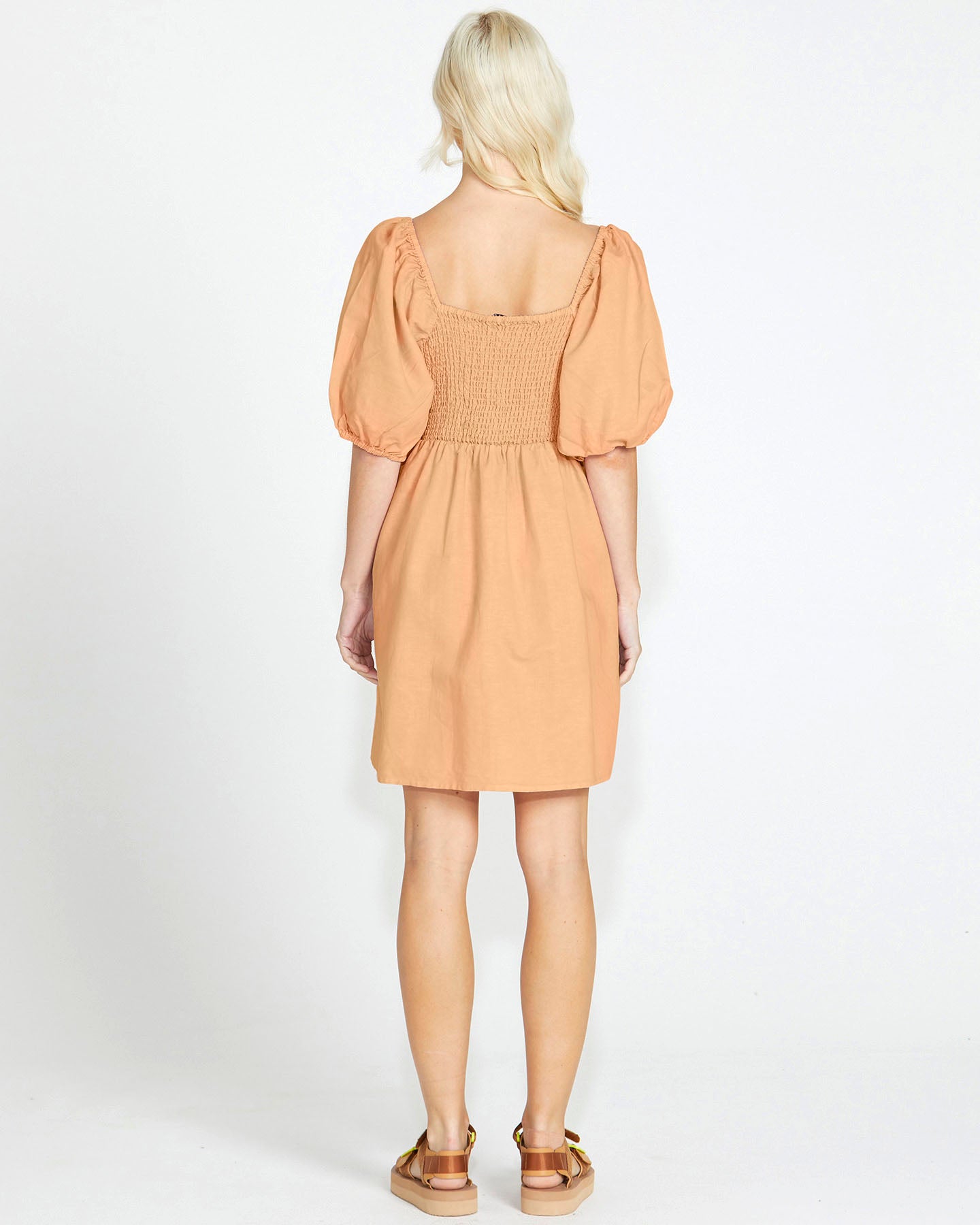 Aria Shirred Back Mini Dress | Tan