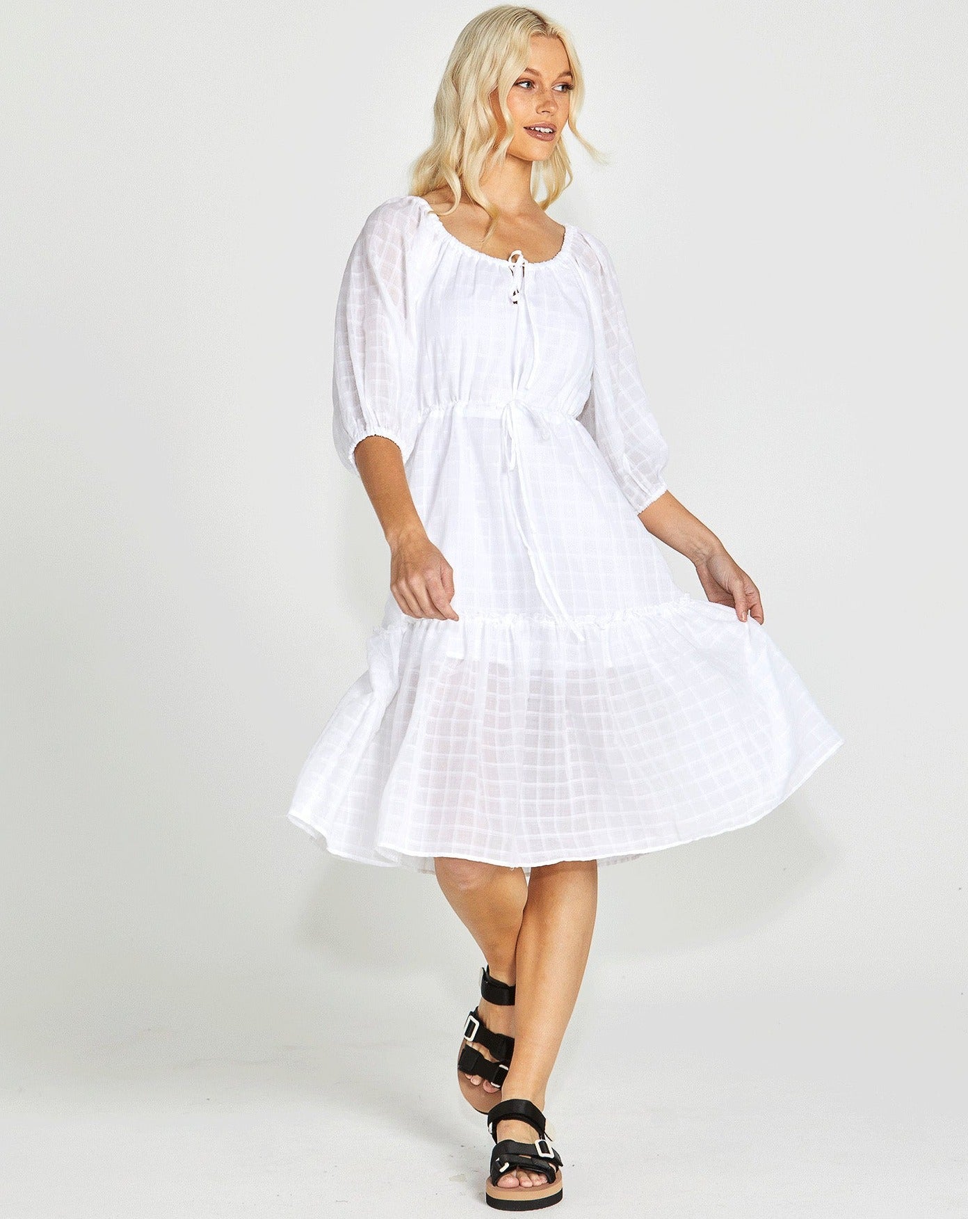 Ruby Tiered Midi Dress | White