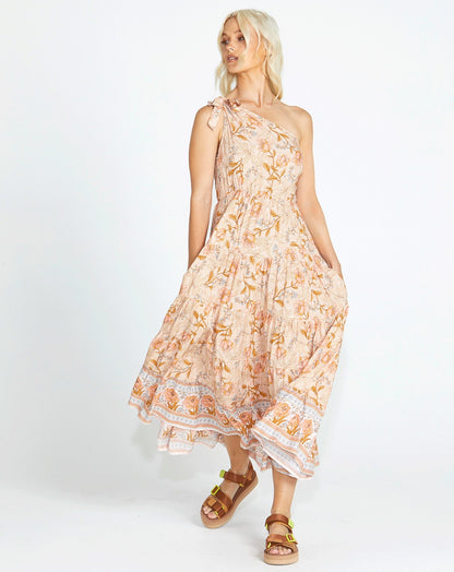 Poppy One Shoulder Maxi Dress | Peach Floral