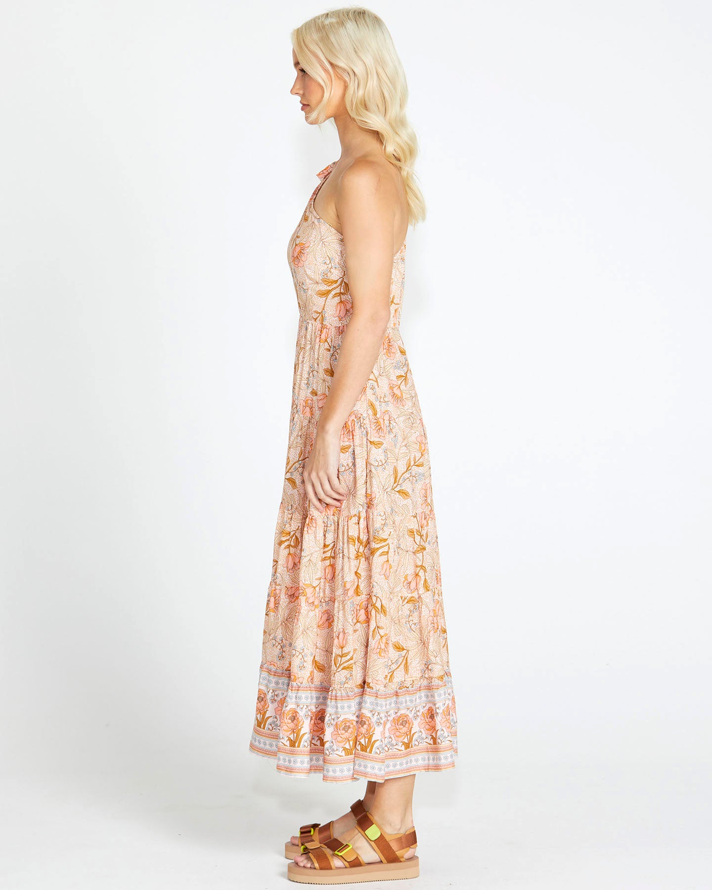 Poppy One Shoulder Maxi Dress | Peach Floral