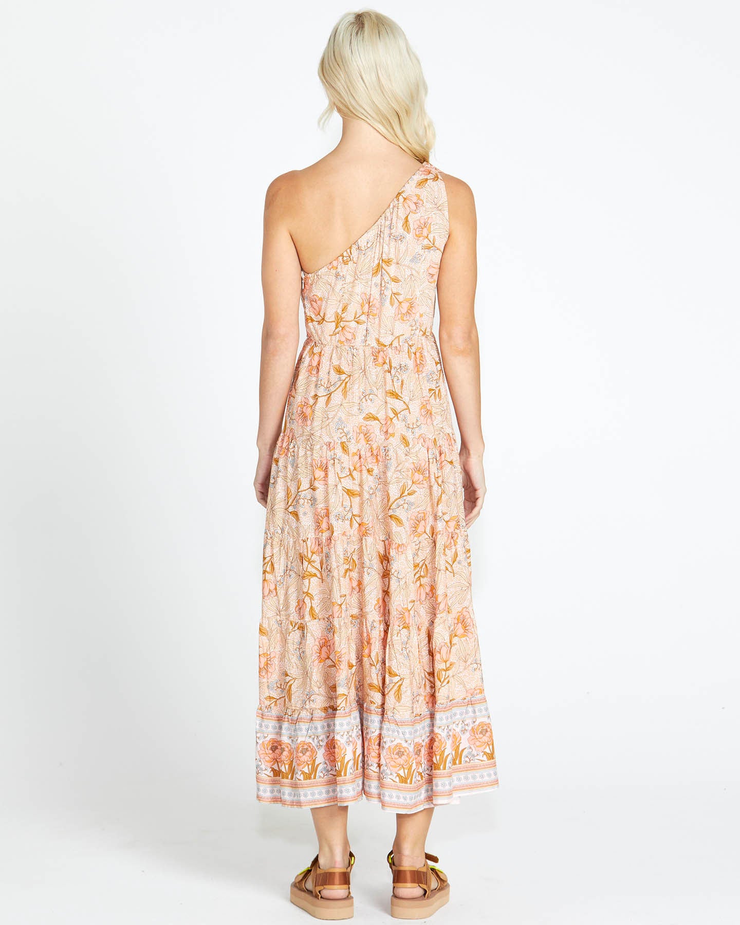 Poppy One Shoulder Maxi Dress | Peach Floral