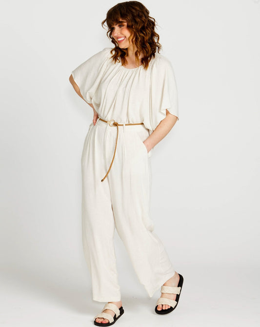 Portia Elastic Wide Leg Pants With Belt | Oatmeal