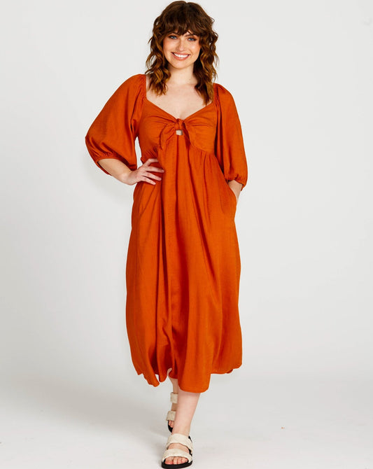 Francesca Puff Sleeve Midi Dress | Rust