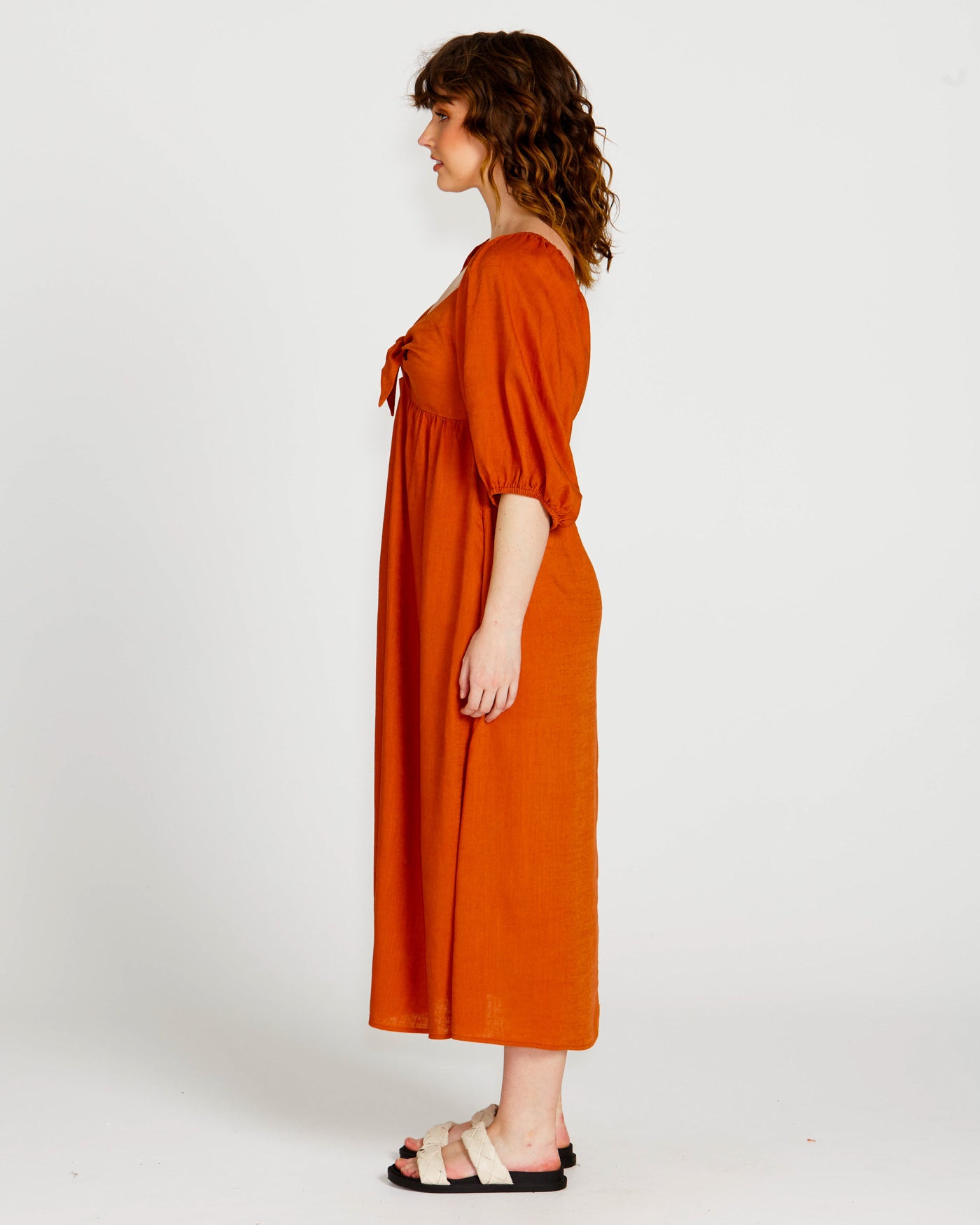 Francesca Puff Sleeve Midi Dress | Rust