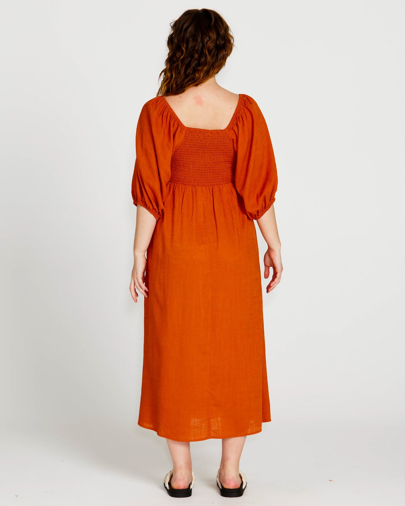 Francesca Puff Sleeve Midi Dress | Rust