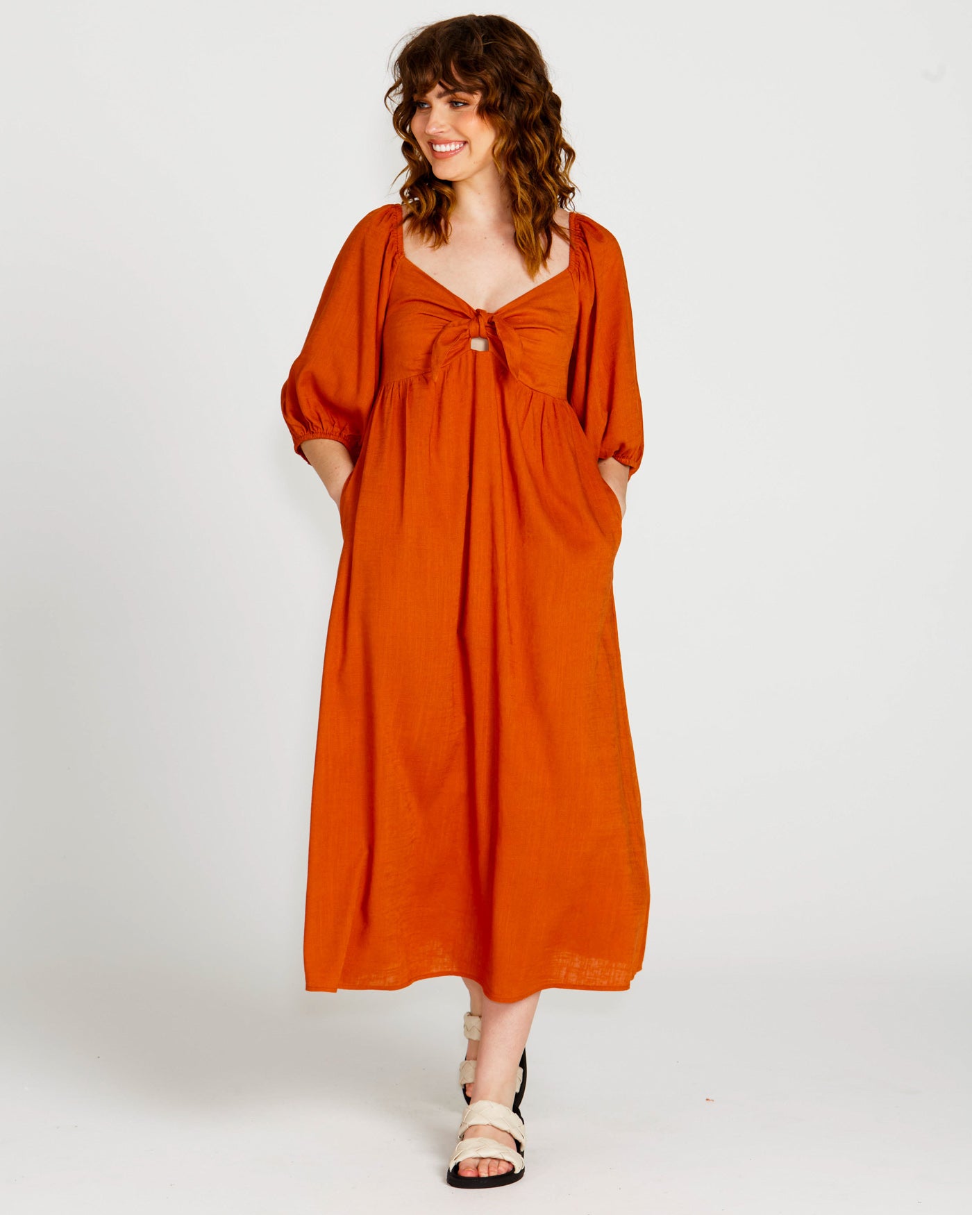 Francesca Puff Sleeve Midi Dress | Rust