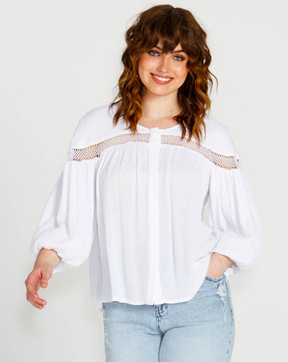 Rava Boho 3/4 Sleeve Top | White