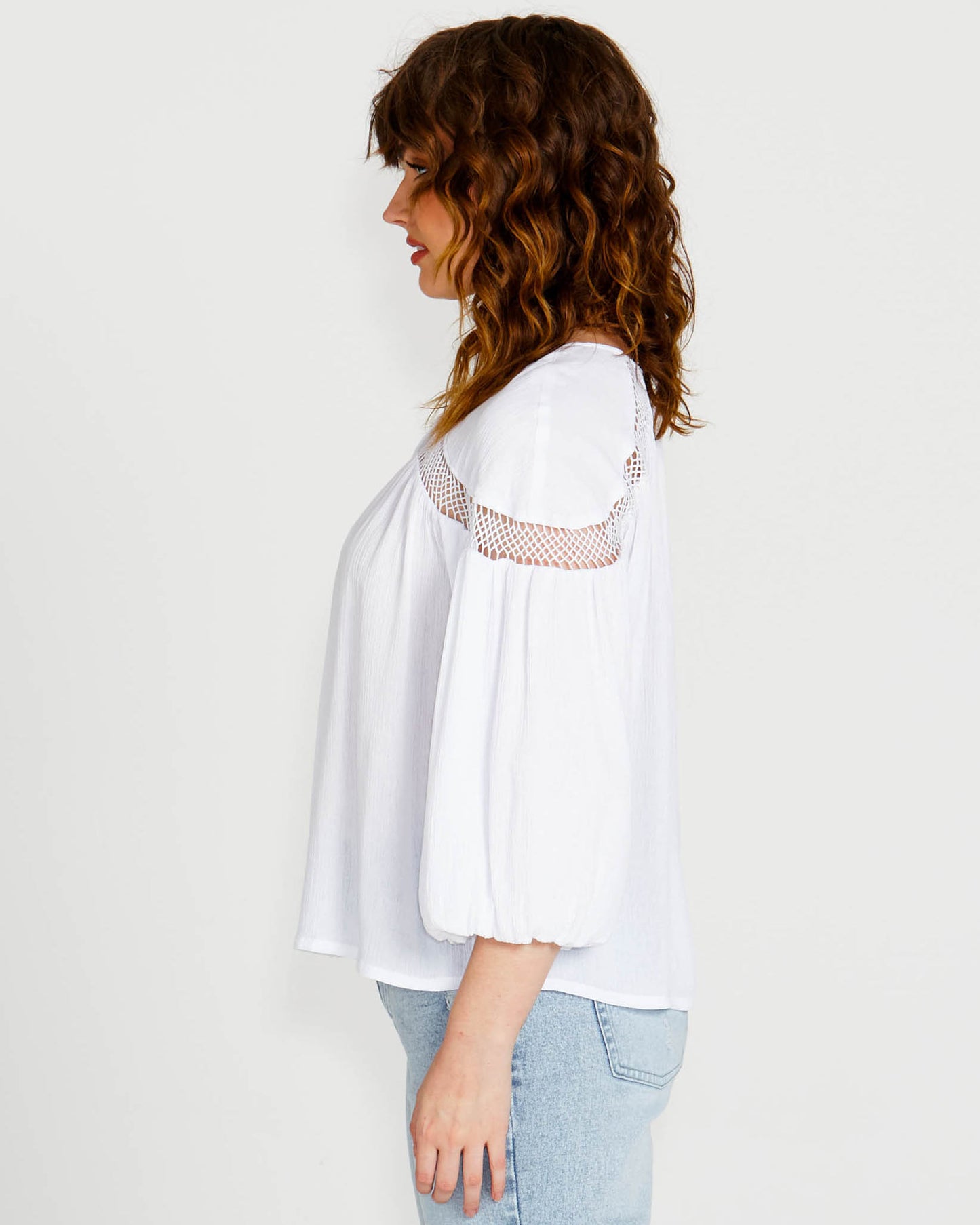 Rava Boho 3/4 Sleeve Top | White