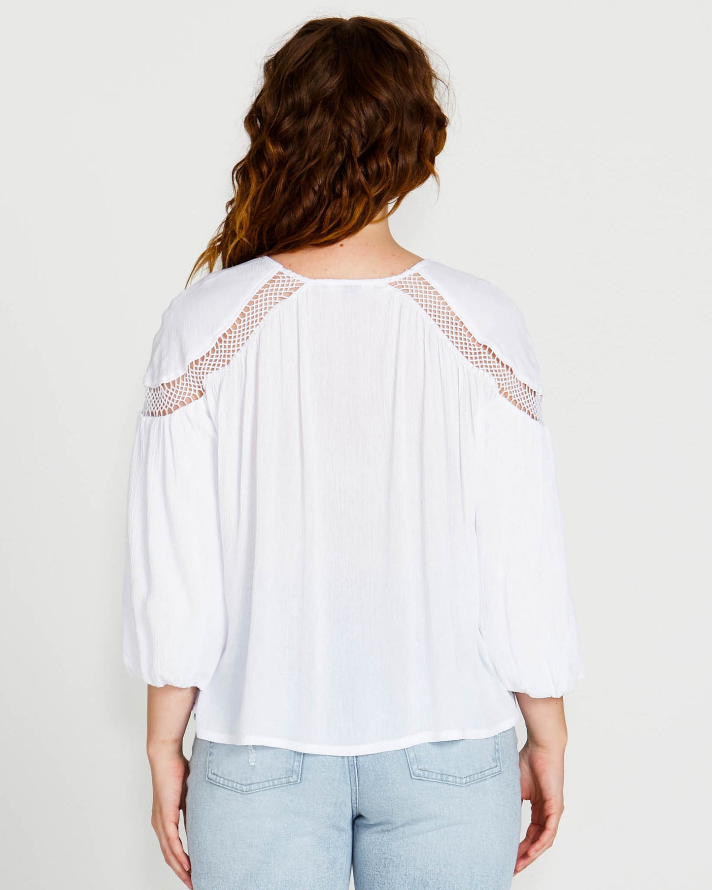 Rava Boho 3/4 Sleeve Top | White