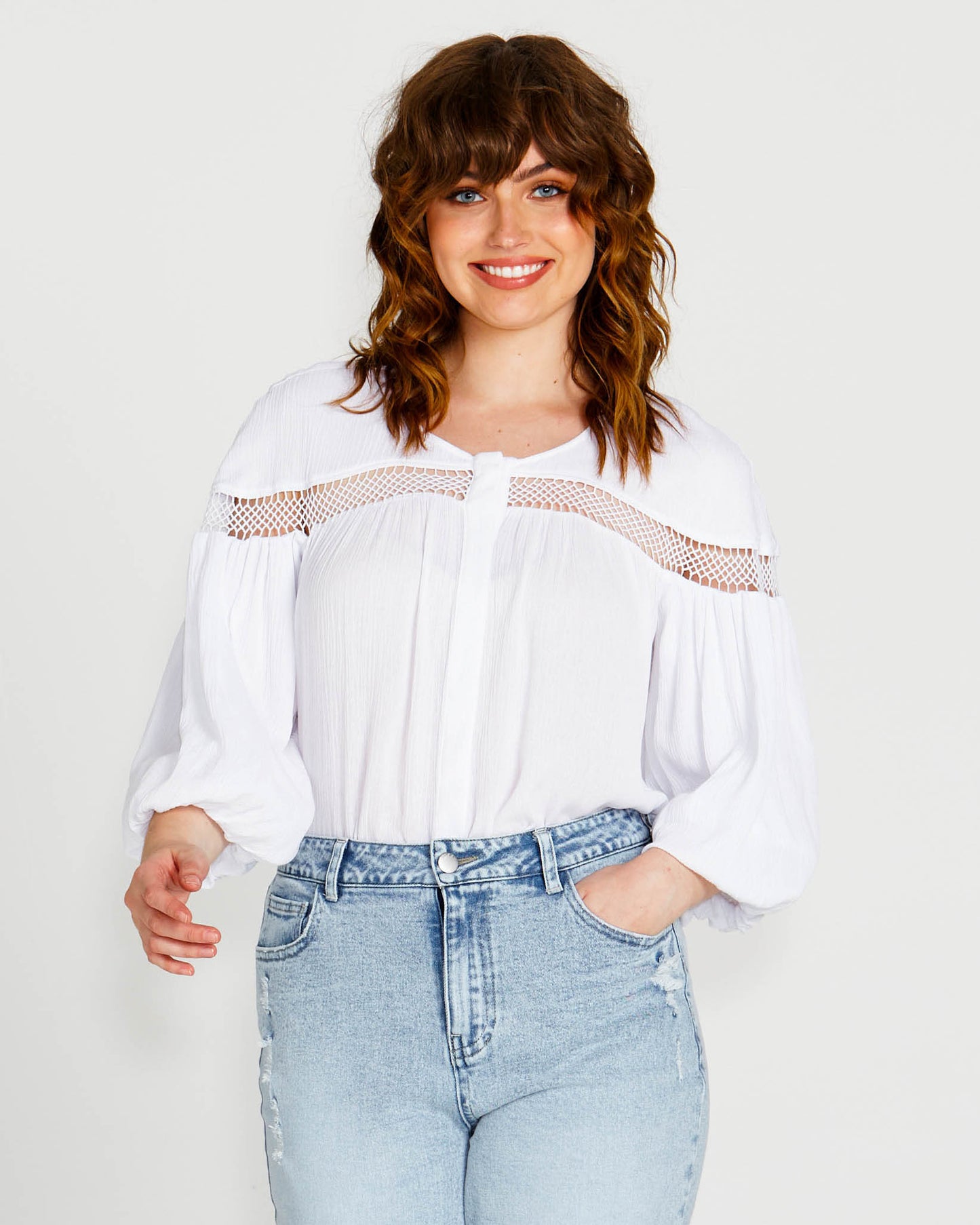 Rava Boho 3/4 Sleeve Top | White