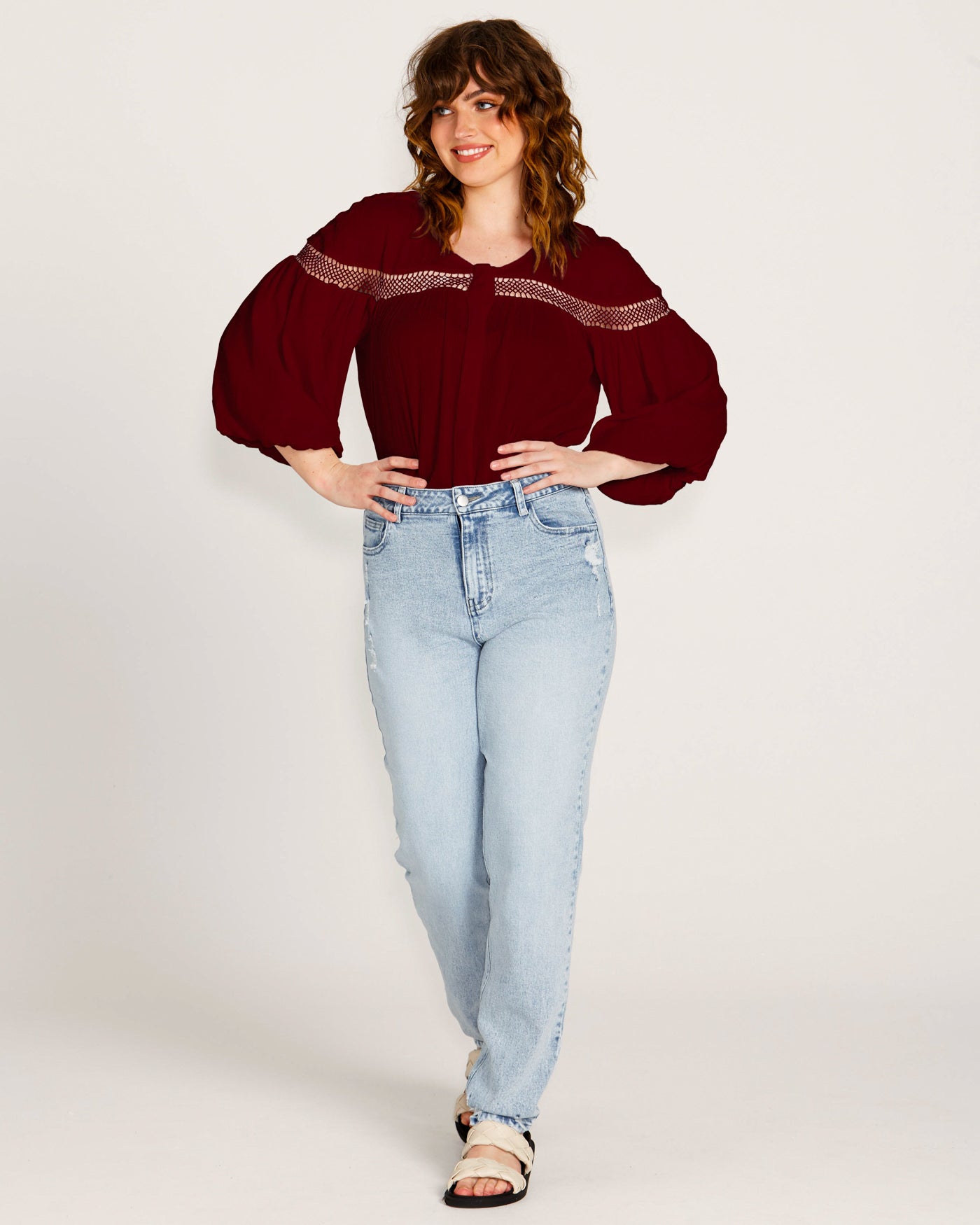 Rava Boho 3/4 Sleeve Top | Wine