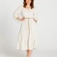 Portia Elastic Waist Tiered Midi Flowy Dress | Oatmeal Beige