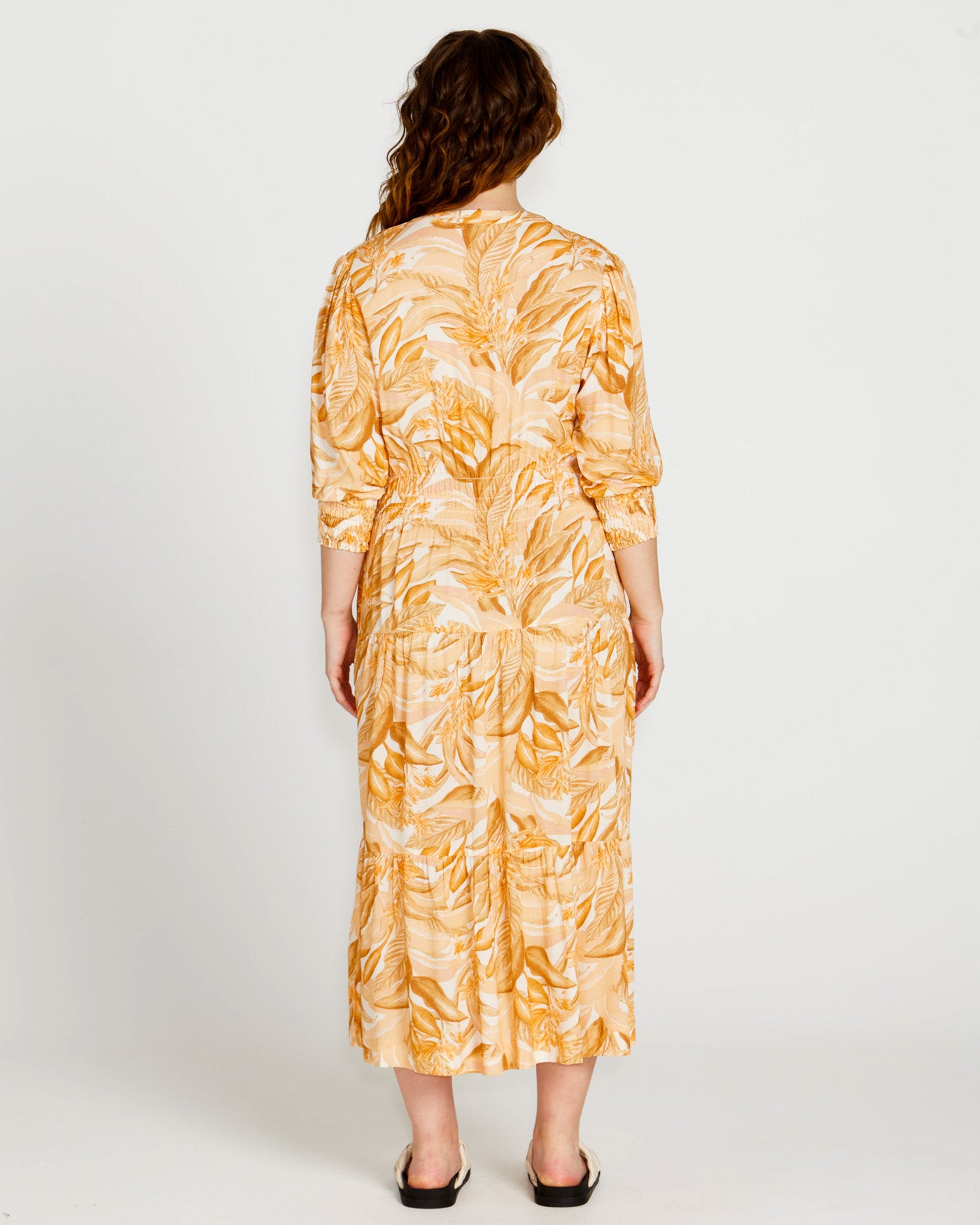 Portia Elastic Waist Tiered Midi Flowy Dress | Palm Springs Yellow