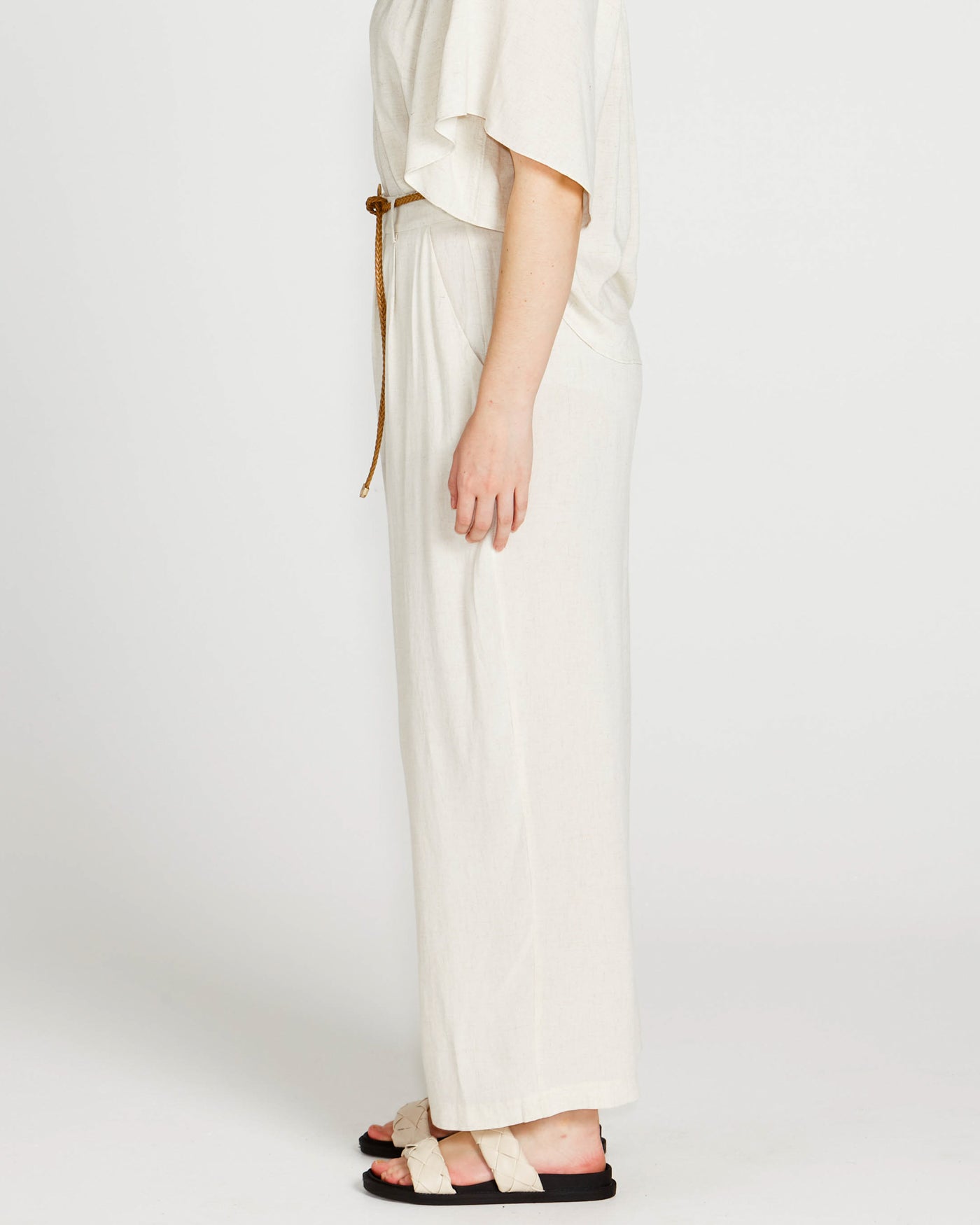 Portia Elastic Wide Leg Pants With Belt | Oatmeal