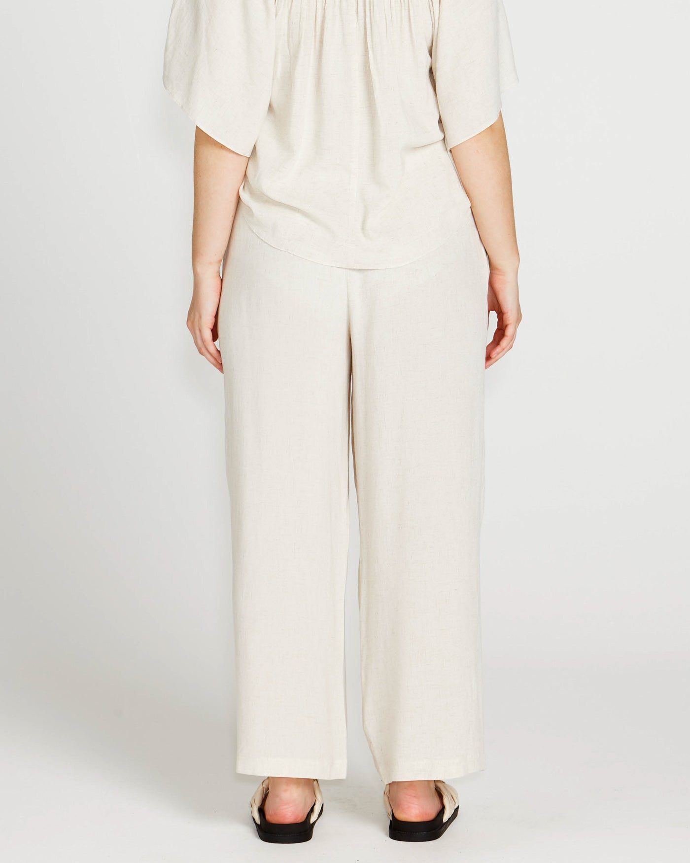 Portia Elastic Wide Leg Pants With Belt | Oatmeal