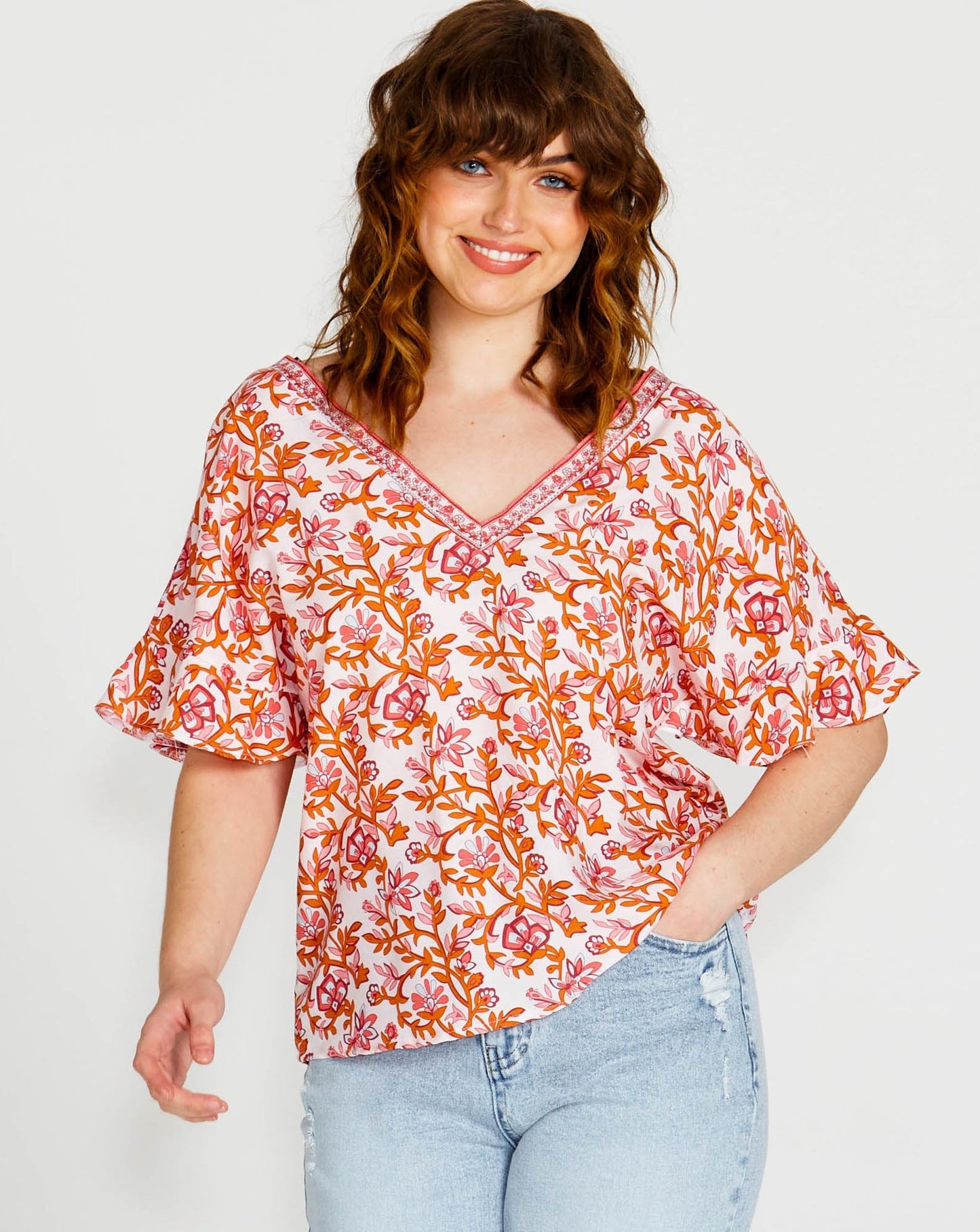 Ashley V-Neck Top | Pink Blossom