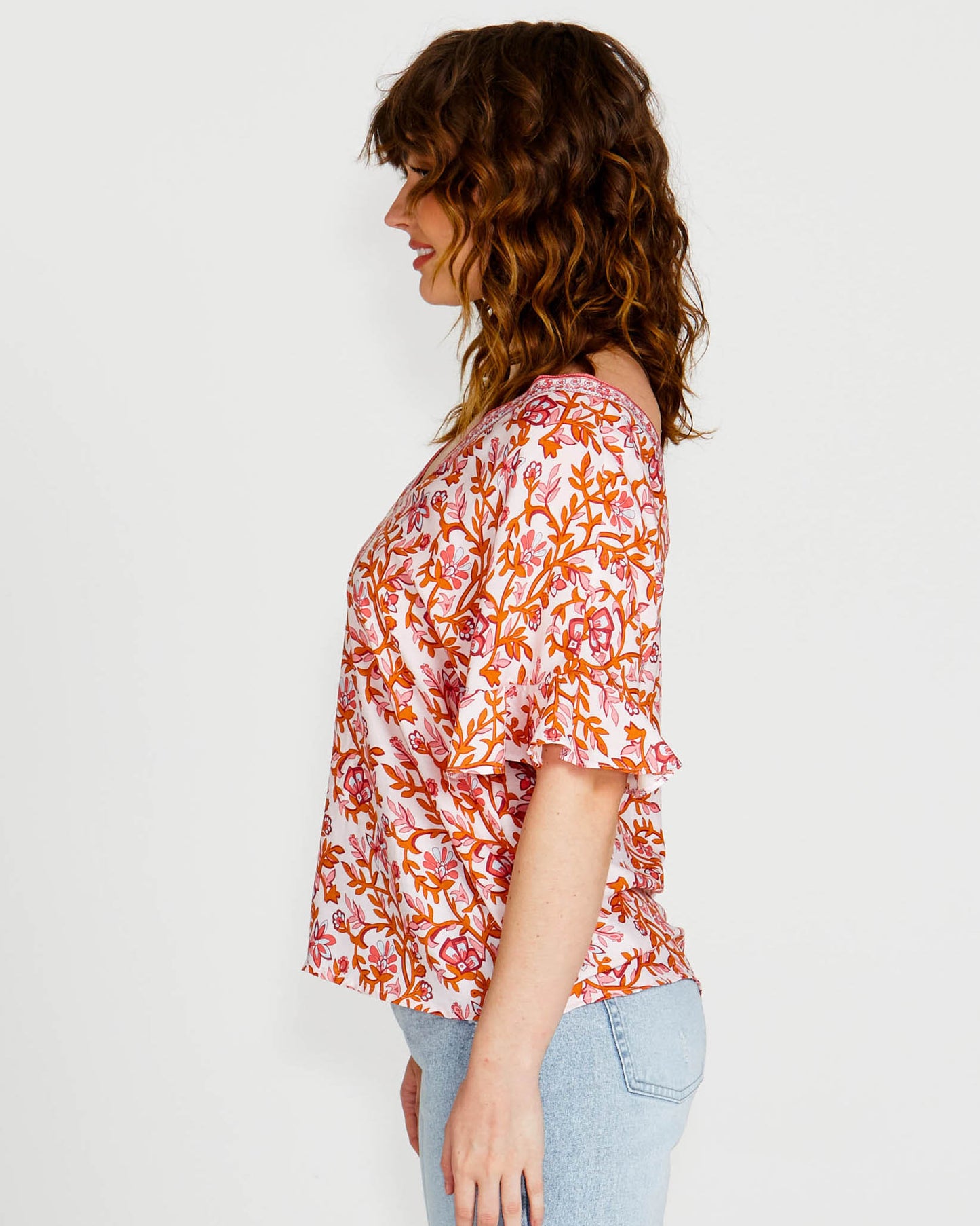 Ashley V-Neck Top | Pink Blossom