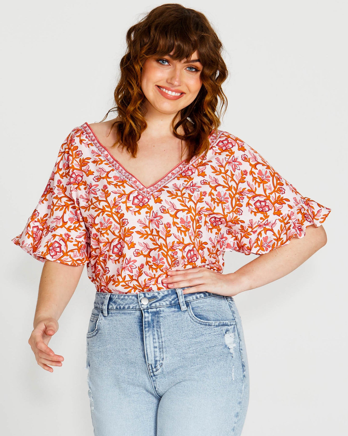 Ashley V-Neck Top | Pink Blossom