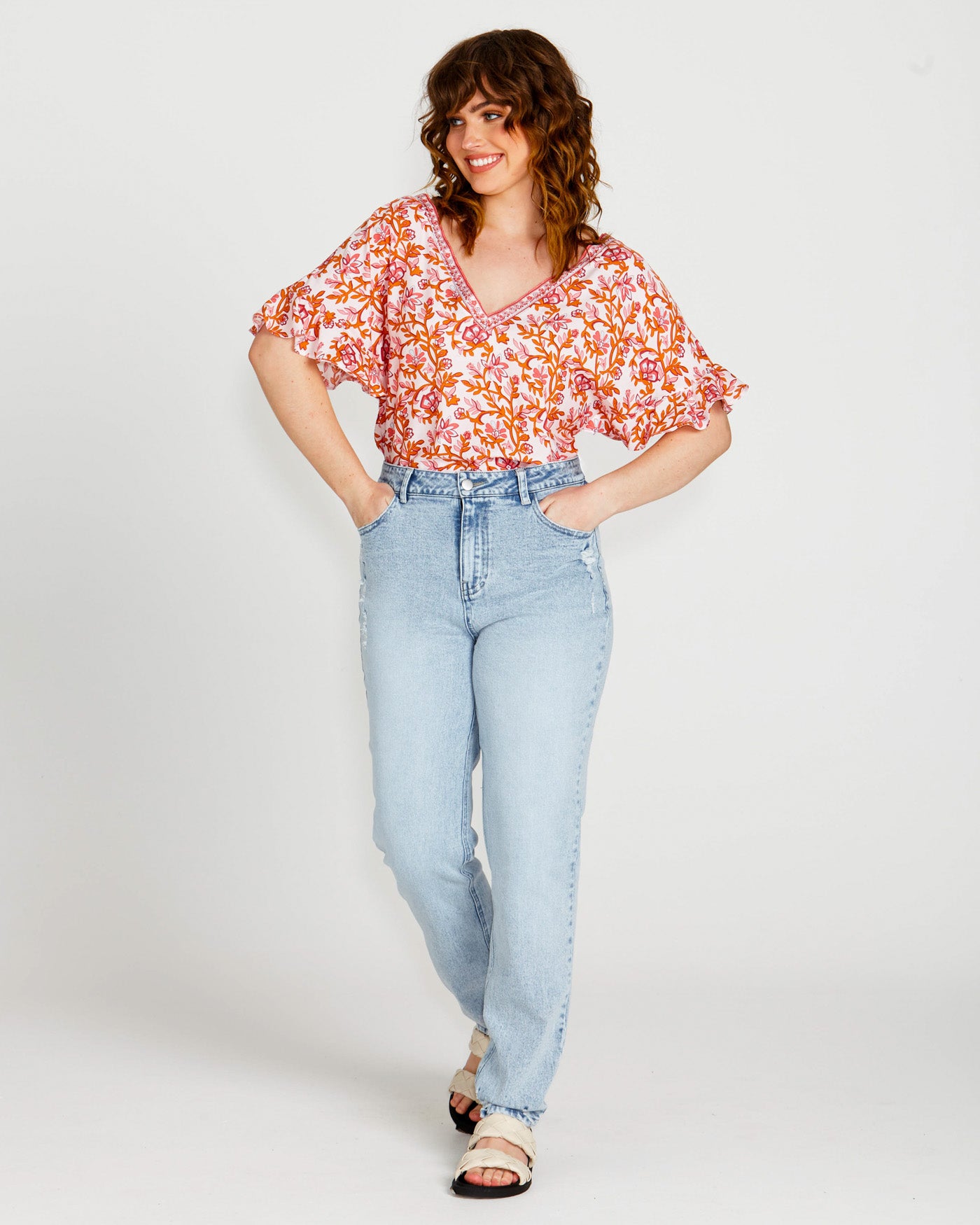 Ashley V-Neck Top | Pink Blossom