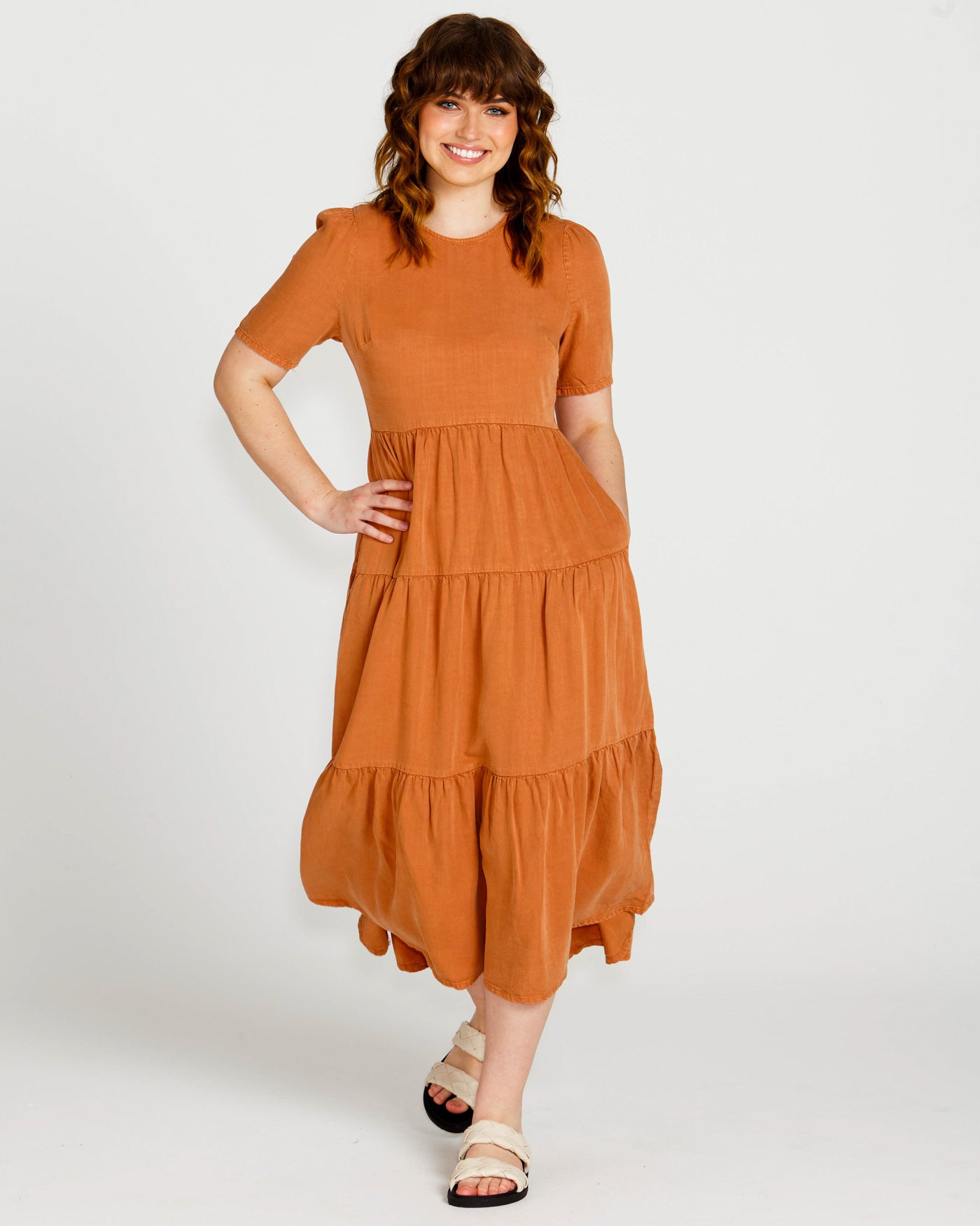 Zahlia Midi Tiered Dress | Sandy Tan