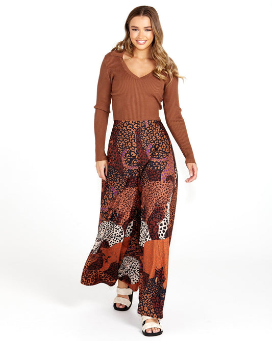 Sindi Wide Leg Pant | Leopard Mix Print