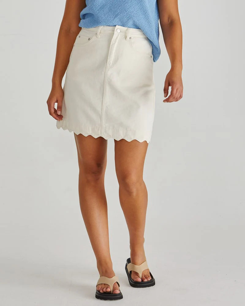 Vale Scalloped Denim Skirt | White