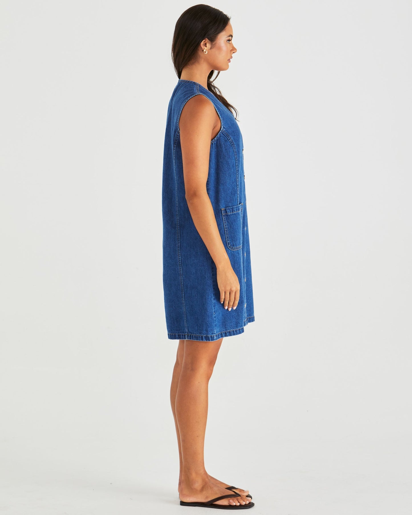 Sabine Denim Vest Dress |Mid Blue Wash
