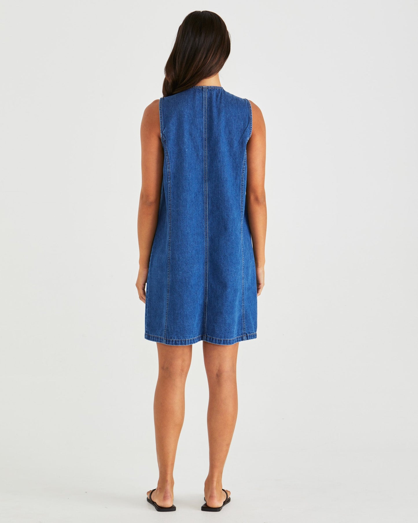 Sabine Denim Vest Dress |Mid Blue Wash