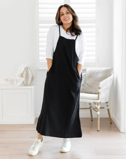 Apron Dress Stretch Denim | Black