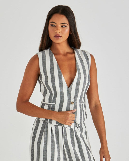 Nevada Vest | Cream Black Stripe